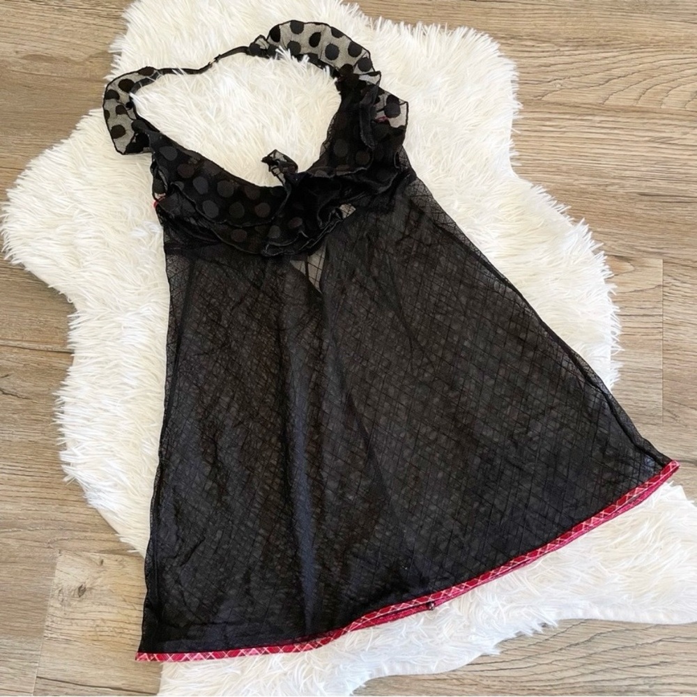 Vintage Victoria’s Secret Sheer Mesh Polka Dot Babydoll 34B Y2K Chemise Lingerie